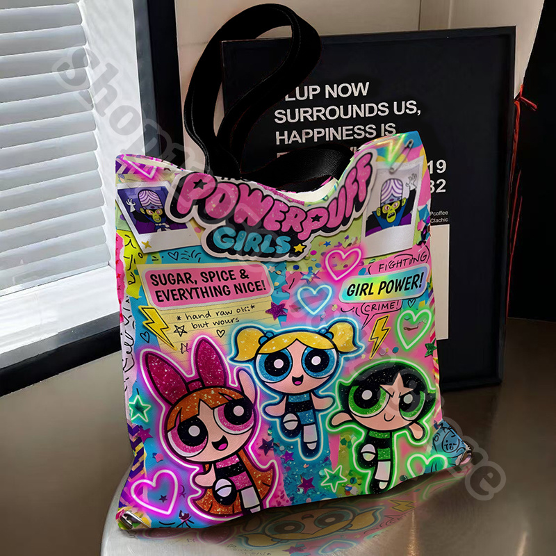Anime Tote Bag - Кавайная холщовая сумка с принтом «Девочки-супергерои»